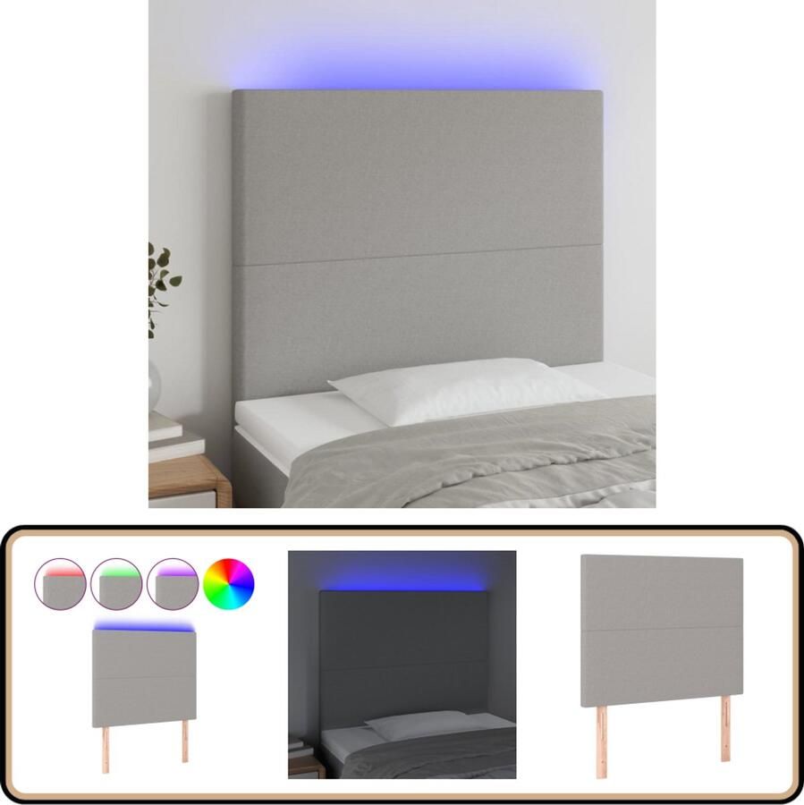 VidaXL Hoofdbord LED 90x5x118 cm Lichtgrijs Hoofdboard Led Verlichting Hoofdbord Grijs Slaapkamers Bed Accessoires Leeshoek