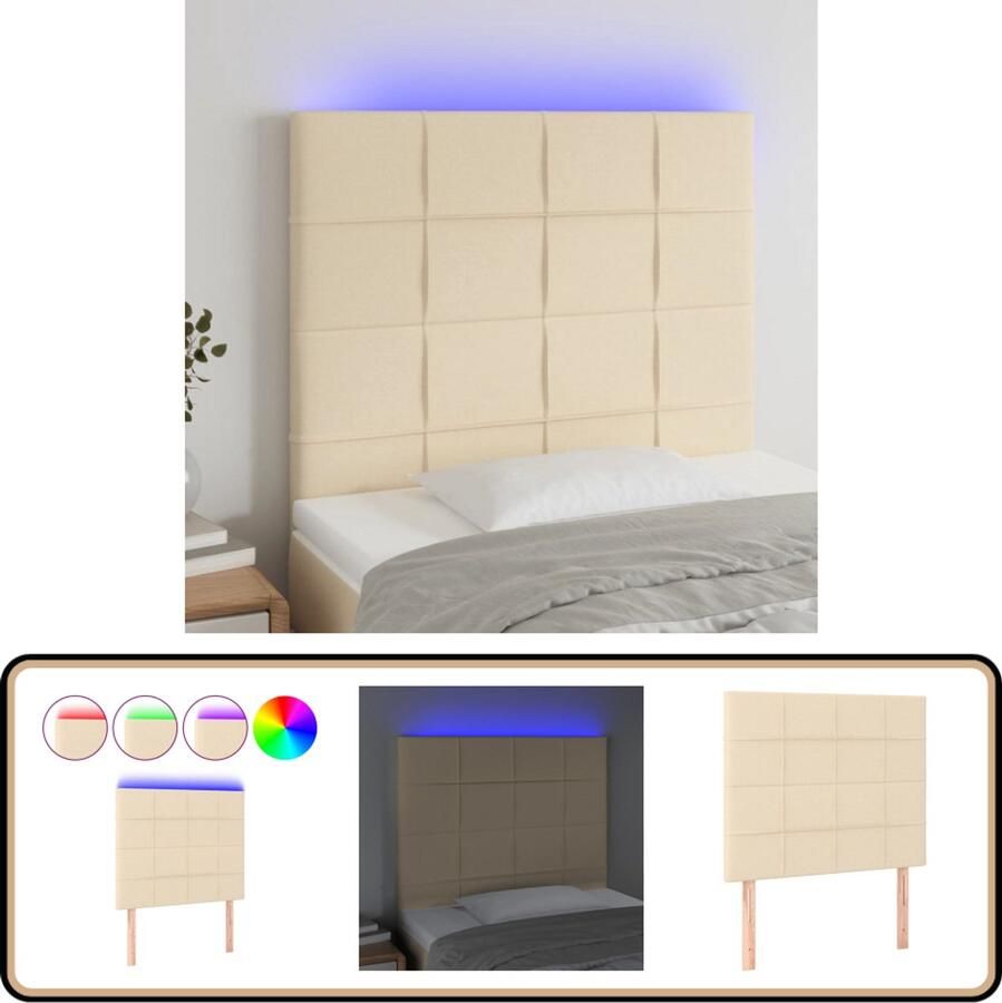 VidaXL Hoofdbord LED 90x5x118 cm Stof Crèmekleurig Hoofdboard Led Verlichting Crème Stoffen Headboard Beddecoratie Slaapkamers