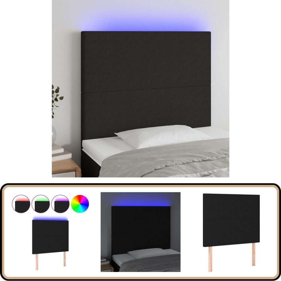 VidaXL Hoofdbord LED 90x5x118 cm Stof Zwart LED Hoofdbord Bedhoofdbord Led Verlichting Zwarte Hoofdbord Comfortabel Hoofdbord Adjustable Hoofdbord Snijdbare Led Strip