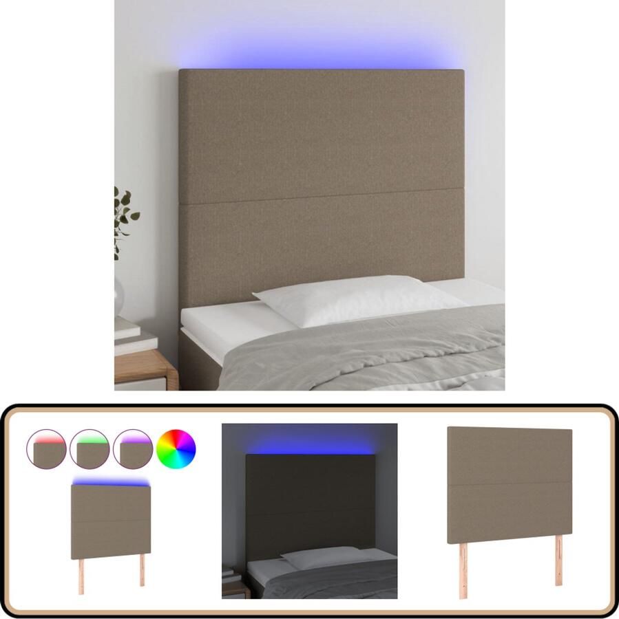 VidaXL Hoofdbord LED 90x5x118 cm Taupe Stof Hoofdboard Led Verlichting Bedhead Slaapkamers Taupecleur