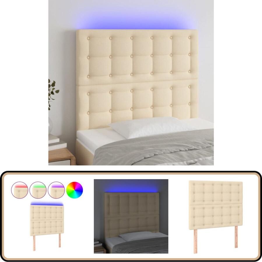 VidaXL Hoofdbord LED 90x5x118 128 cm crèmekleurig Hoofdboard Led Headboard Crème Hoofdboard Bedstee Slaapkamersdecoratie Comfortabel Hoofdbord Leeshoek