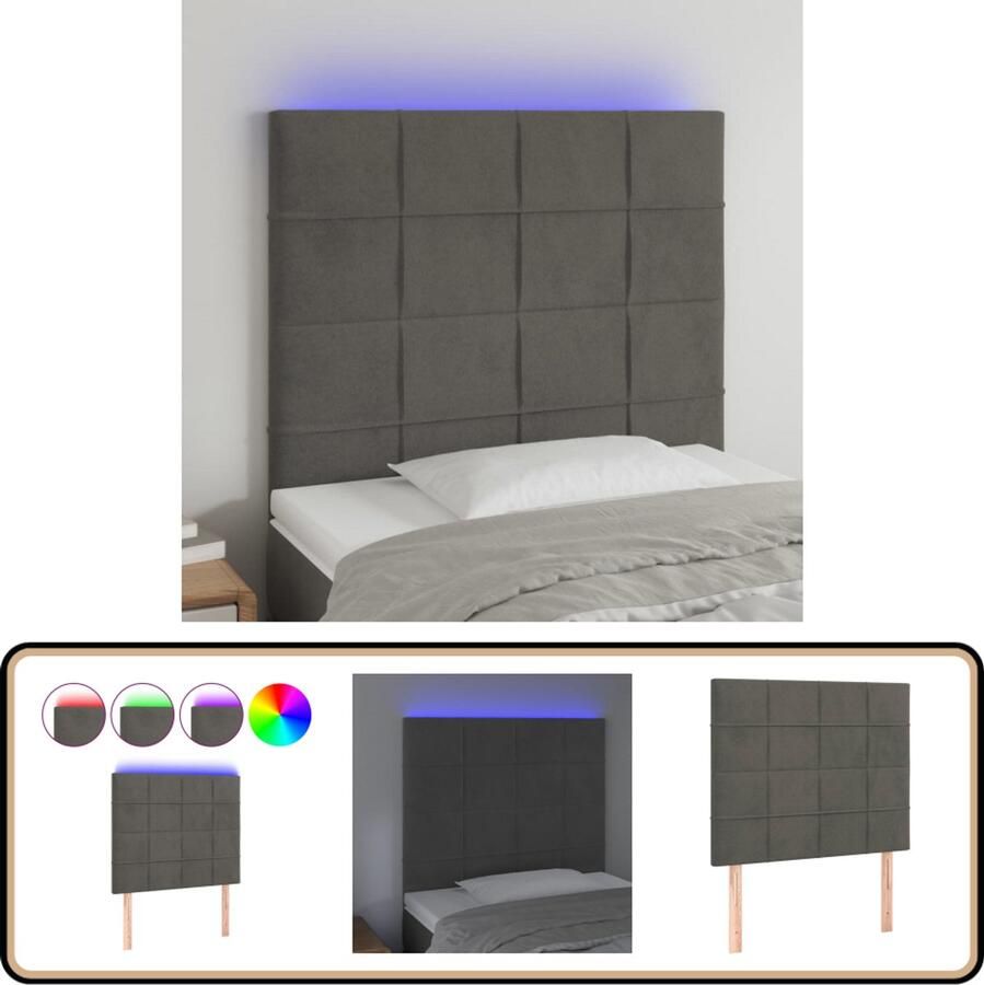 VidaXL Hoofdbord LED 90x5x118 128 cm Donkergrijs Hoofd Bord Led Lamp Hoofdeinde Beddengoed Slaap Accessoires Donkere Kleuren Velvet Grijs