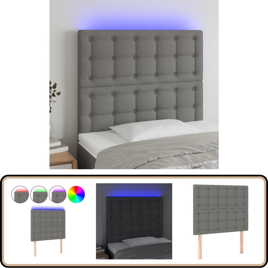 VidaXL Hoofdbord LED 90x5x118 128 cm Donkergrijs Hoofdboard Led Headboard Bedhead Slaapkamervloer Decoratie Kamer