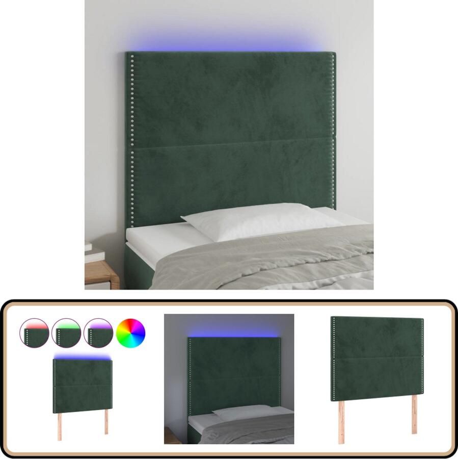 VidaXL Hoofdbord LED 90x5x118 128 cm fluweel donkergroen - Foto 3