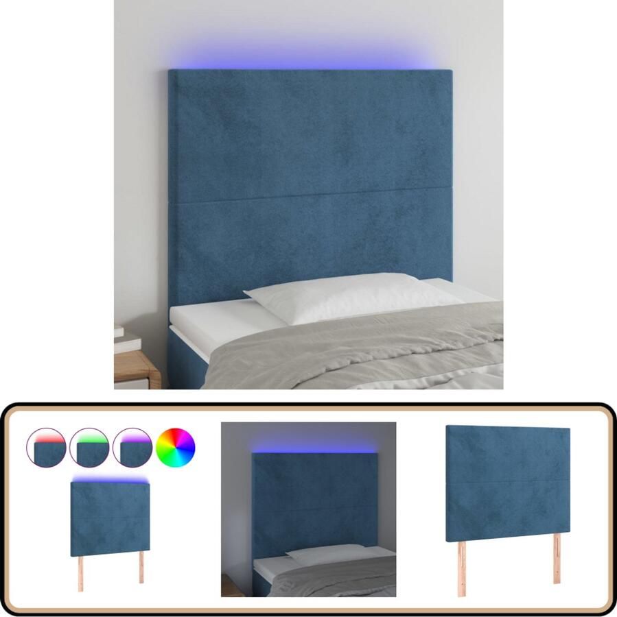 VidaXL Hoofdbord LED 90x5x118 128 cm Fluweel Donkerblauw Hoofdboard Led Headboard Velvet Headboard Blauw Hoofdboard Bedside Lighting Leeslicht