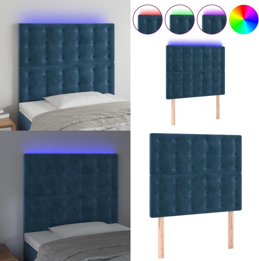 VidaXL Hoofdbord LED 90x5x118 128 cm fluweel donkerblauw Hoofdbord Hoofdborden Hoofdeinde Houten Hoofdbord