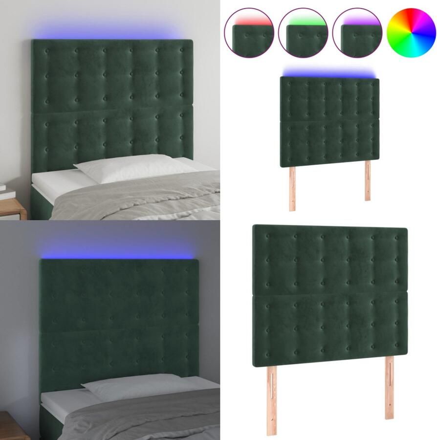 VidaXL Hoofdbord LED 90x5x118 128 cm fluweel donkergroen Hoofdbord Hoofdborden Hoofdeinde Houten Hoofdbord