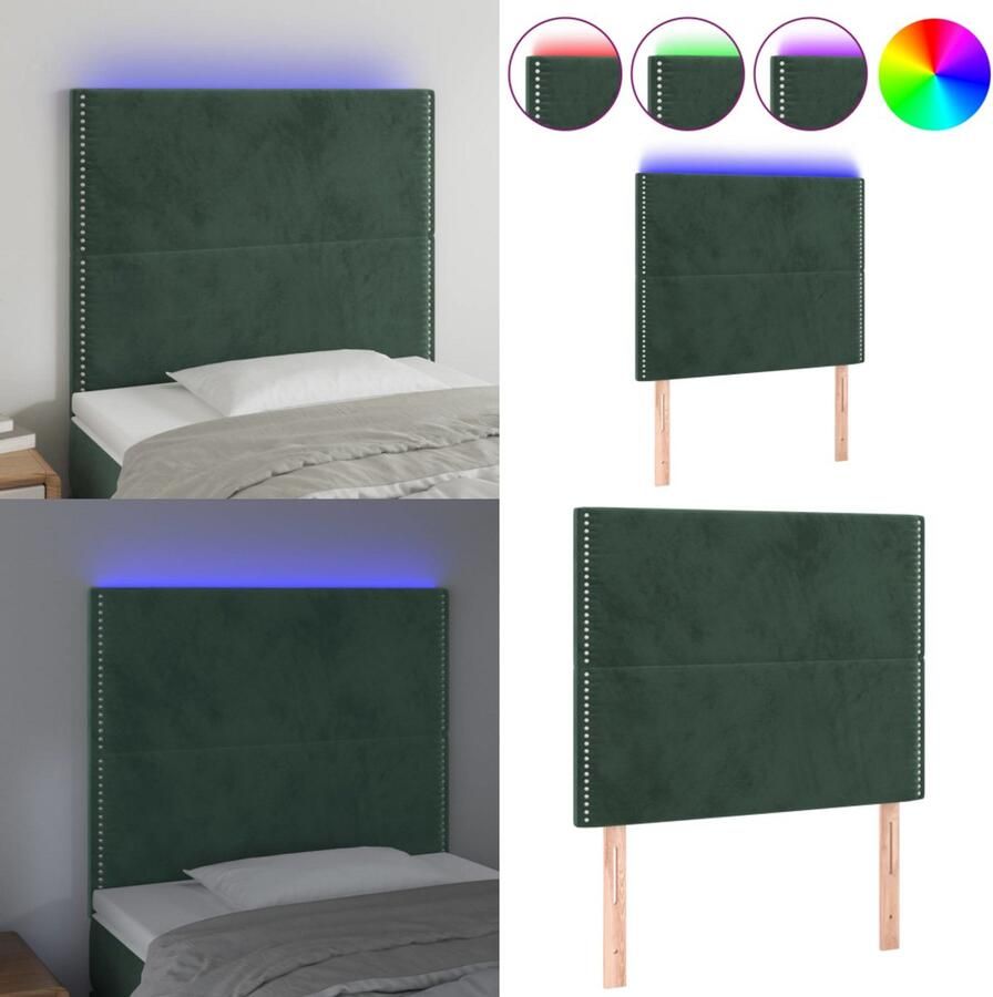 VidaXL Hoofdbord LED 90x5x118 128 cm fluweel donkergroen Hoofdbord Hoofdborden Hoofdeinde Houten Hoofdbord