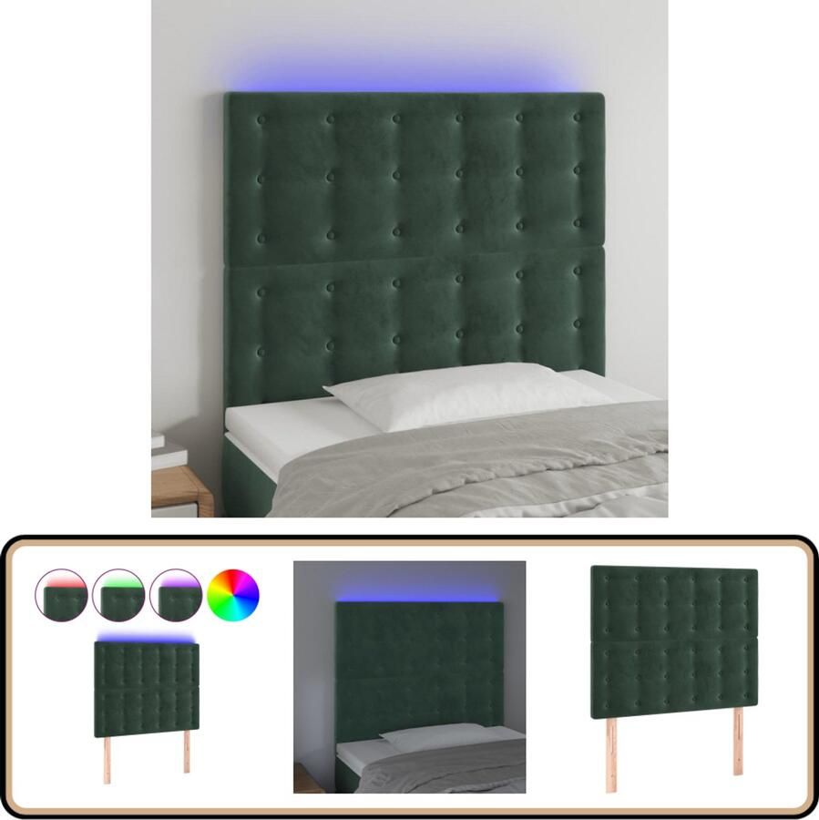 VidaXL Hoofdbord LED 90x5x118 128 cm Fluweel Donkergroen Hoofddekens Led Headboard Velvet Headboard Bedside Lighting Slaap Accessoires