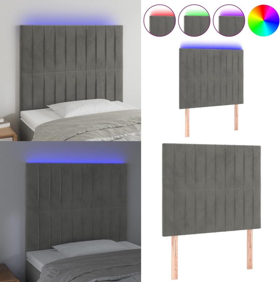 VidaXL Hoofdbord LED 90x5x118 128 cm fluweel lichtgrijs Hoofdbord Hoofdborden Hoofdeinde Houten Hoofdbord