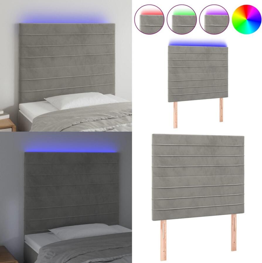 VidaXL Hoofdbord LED 90x5x118 128 cm fluweel lichtgrijs - Foto 2