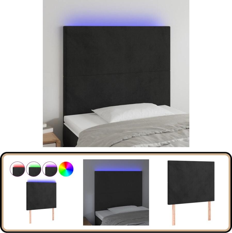 VidaXL Hoofdbord LED 90x5x118 128 cm Fluweel Zwart Hoofddekbed Led Headboard Velvet Headboard Zwarte Hoofdborden Hoofdbord Met Verlichting Adjustable Headboard Leeshoek Tv Hoek
