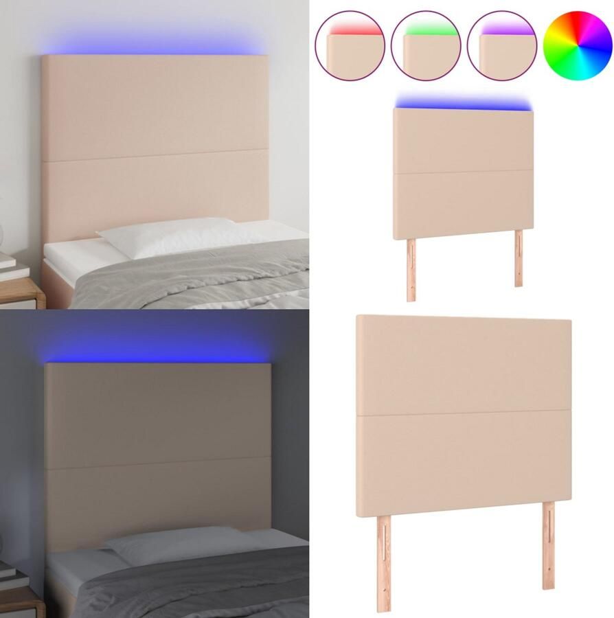 VidaXL Hoofdbord LED 90x5x118 128 cm kunstleer cappuccinokleurig Hoofdbord Hoofdborden Hoofdeinde Houten Hoofdbord
