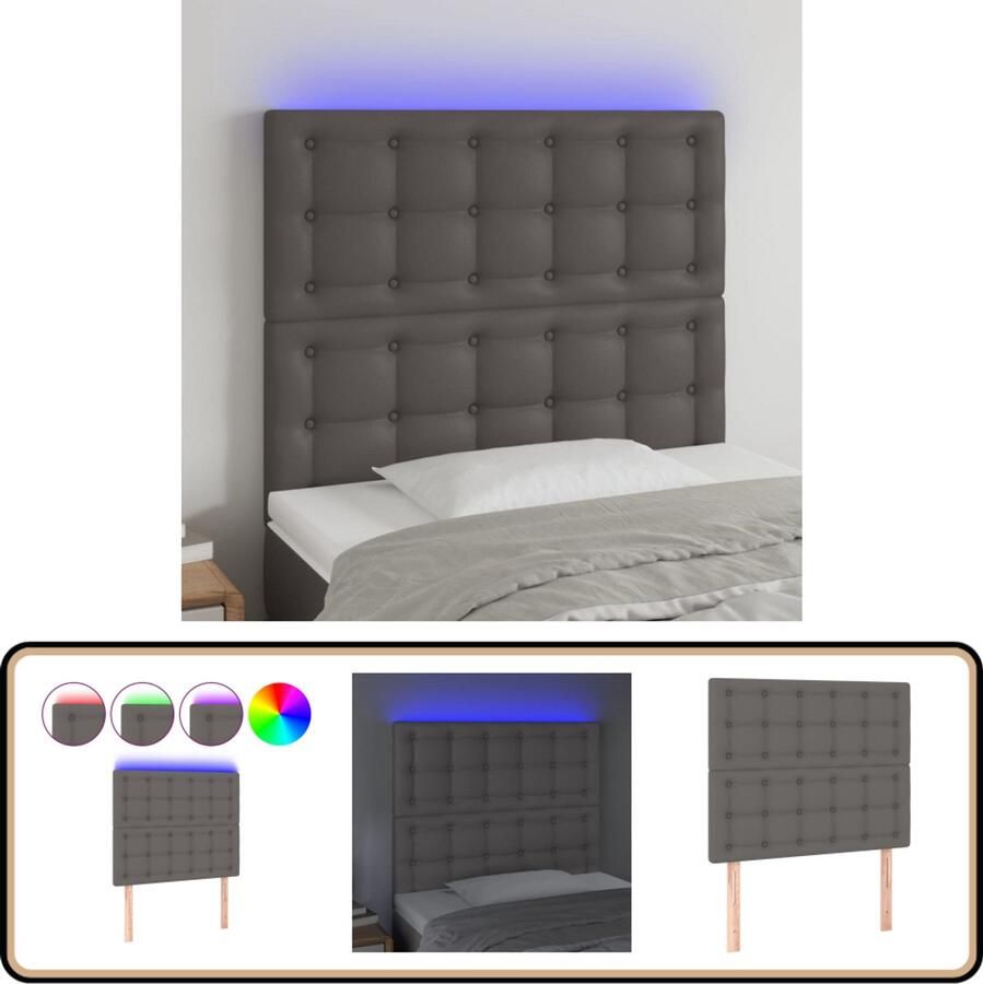 VidaXL Hoofdbord LED 90x5x118 128 cm Kunstleer Grijs Hoofdboard Led Headboard Kunstleder Hoofdbord Grijze Hoofdbord Adjustable Headboard