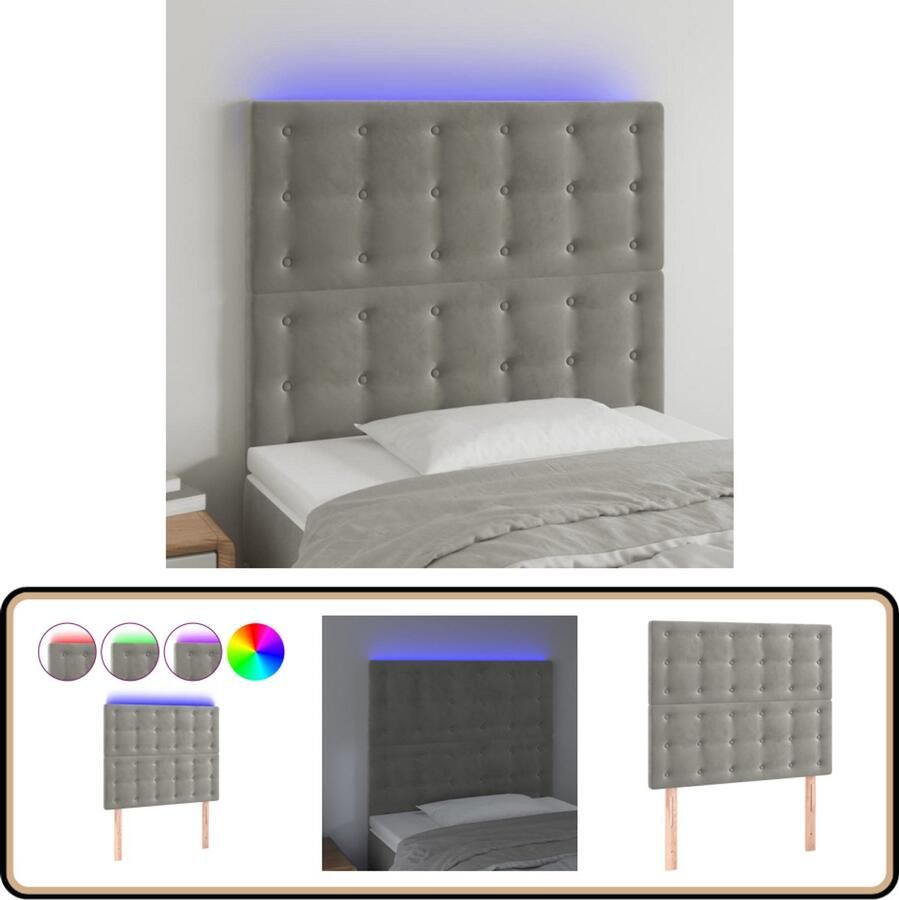 VidaXL Hoofdbord LED 90x5x118 128 cm Lichtgrijs Hoofdboard Led Headboard Bedhead Hoofdkussen Velvet Grijs Hoofdbord Adjustable Headboard Leeshoek