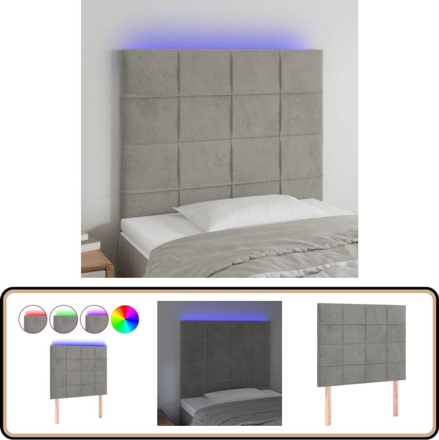 VidaXL Hoofdbord LED 90x5x118 128 cm Lichtgrijs Hoofdboard Led Hoofdbord Bedhoofdbord Velvet Hoofdbord Grijs Hoofdbord
