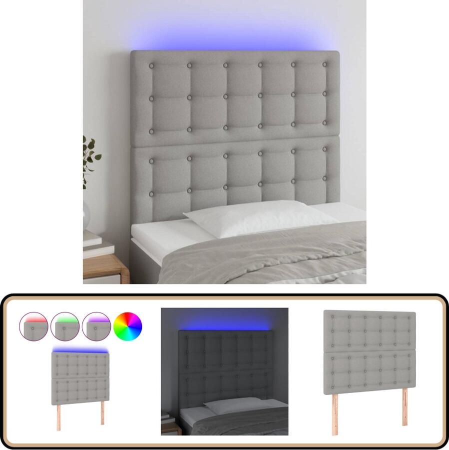 VidaXL Hoofdbord LED 90x5x118 128 cm Lichtgrijs Hoofdboard Led Hoofdbord Grijs Bedsteedekussen Slaap Accessoires Bedroom Decor