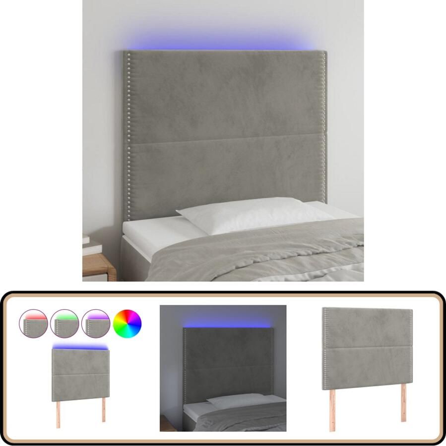 VidaXL Hoofdbord LED 90x5x118 128 cm Lichtgrijs Hoofdboard Led Hoofdbord Hoofdkussen Velvet Hoofdbord Grijs Hoofdbord Leeshoek Tv Hoek Ergonomisch Hoofdbord