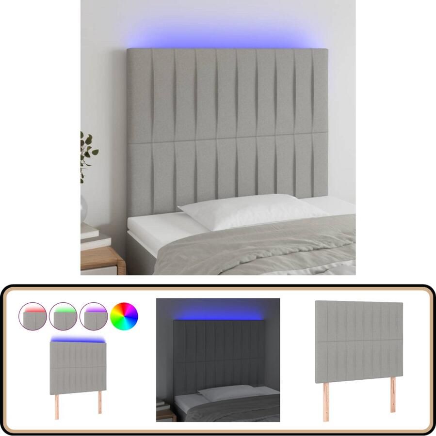 VidaXL Hoofdbord LED 90x5x118 128 cm Lichtgrijs Hoofdboard Led Verlichting Bedstek Slaapkamers Comfortabel Adjustable Height Grijs