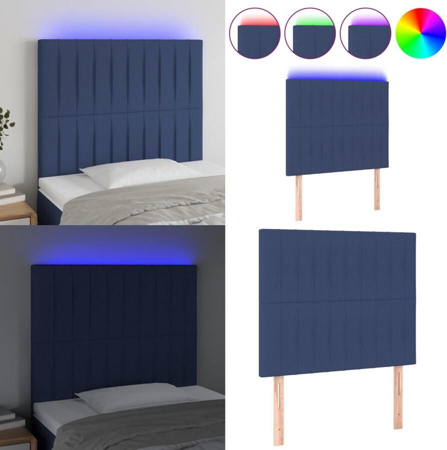 VidaXL Hoofdbord LED 90x5x118 128 cm stof blauw Hoofdbord Hoofdborden Hoofdeinde Houten Hoofdbord