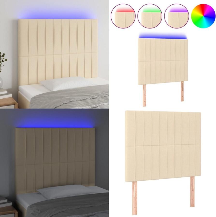 VidaXL Hoofdbord LED 90x5x118 128 cm stof crèmekleurig Hoofdbord Hoofdborden Hoofdeinde Houten Hoofdbord