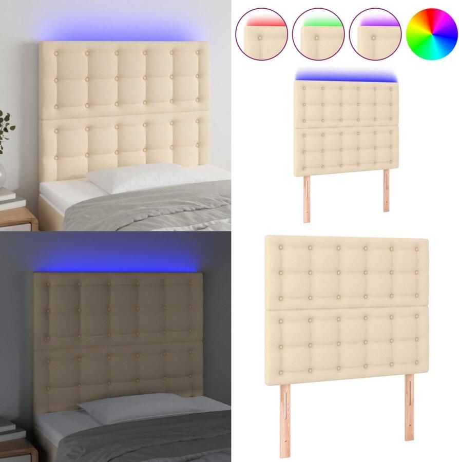VidaXL Hoofdbord LED 90x5x118 128 cm stof crèmekleurig Hoofdbord Hoofdborden Hoofdeinde Houten Hoofdbord