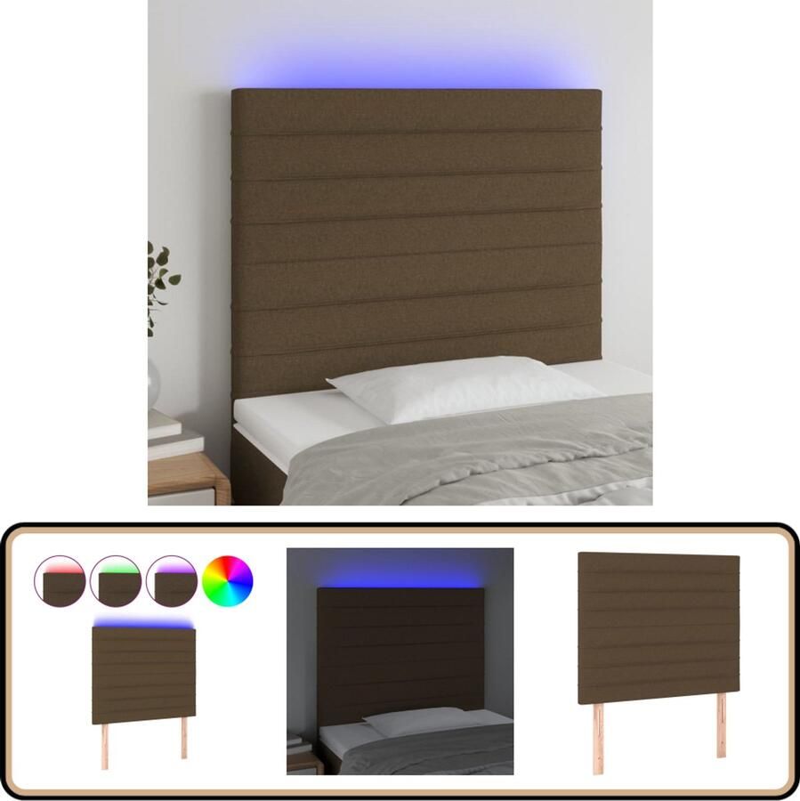 VidaXL Hoofdbord LED 90x5x118 128 cm Stof Donkerbruin Hoofd Bord Led Hoofdbord Hoofdeinde Beddecoratie Slaapkamers
