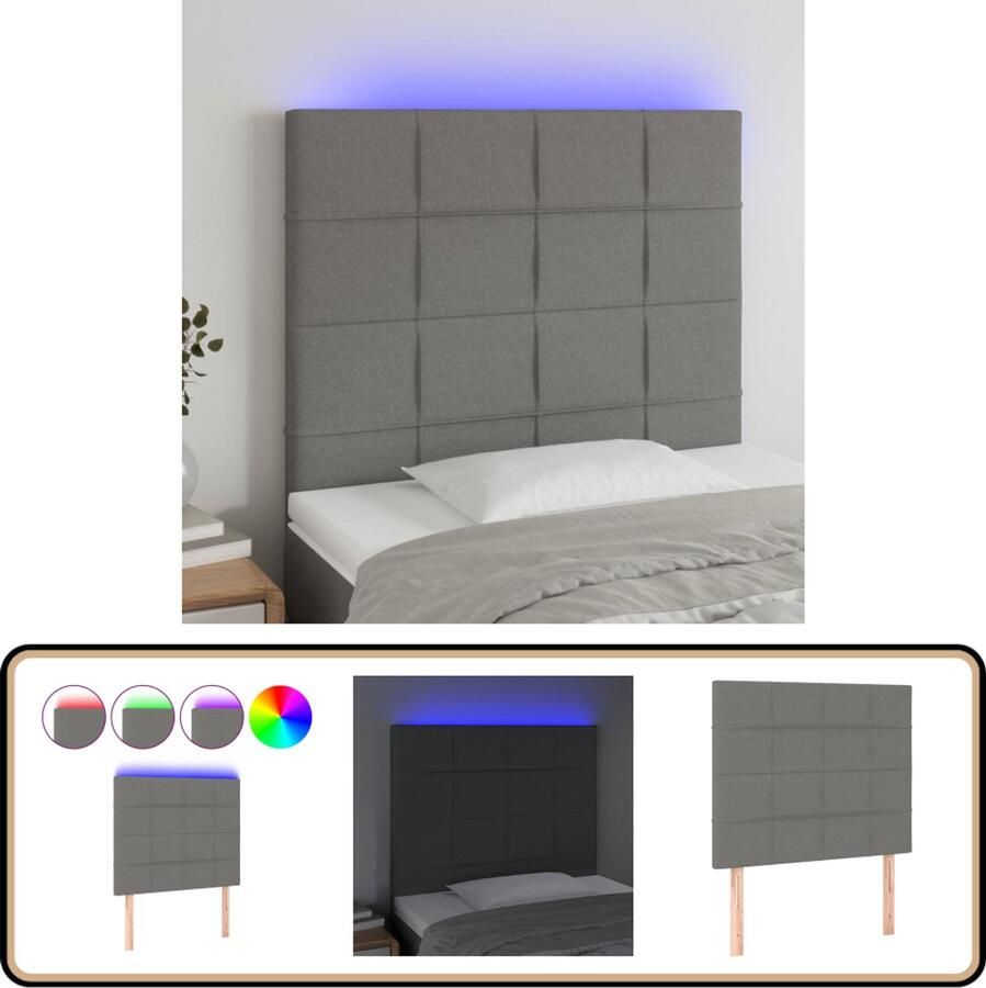 VidaXL Hoofdbord LED 90x5x118 128 cm Stof Donkergrijs Hoofdboard Led Headboard Bedside Lamp Slaap Accessoires Bedroom Decor Grijs Hoofdboard Moderne Hoofdborden