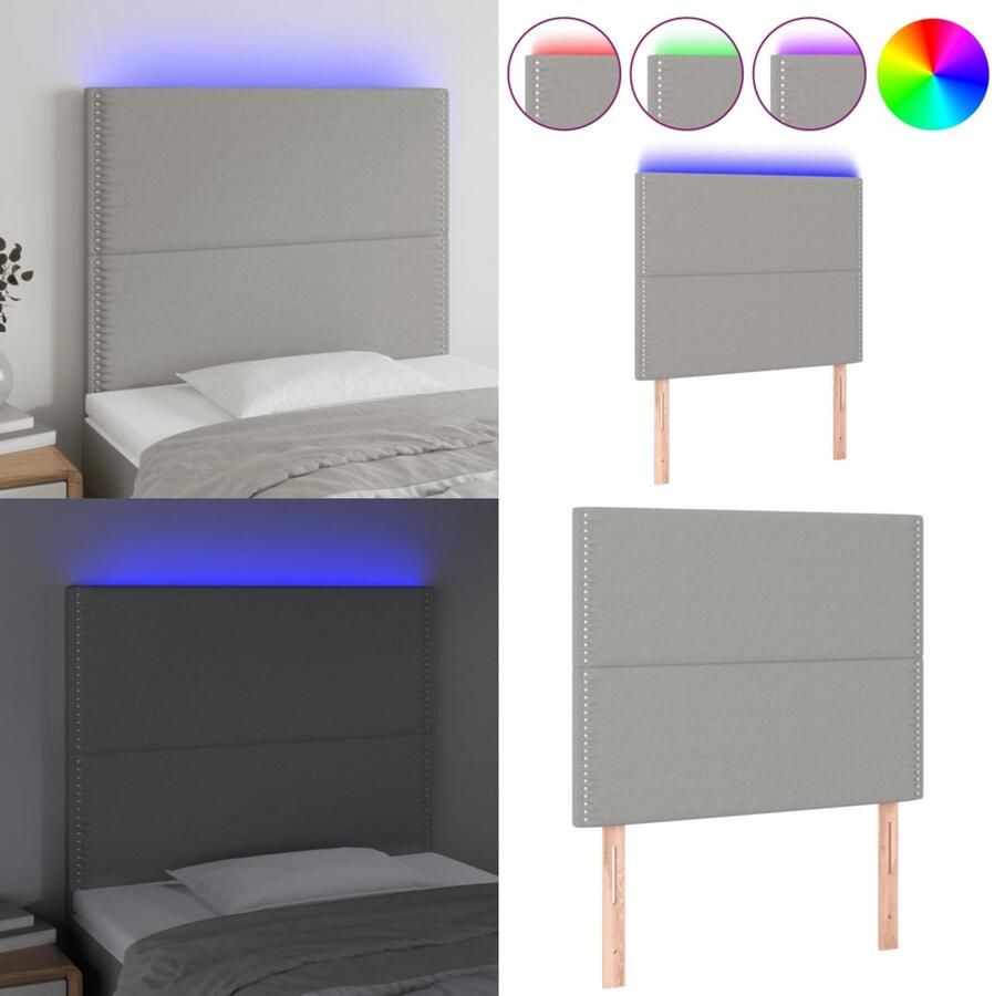 VidaXL Hoofdbord LED 90x5x118 128 cm stof lichtgrijs Hoofdbord Hoofdborden Hoofdeinde Houten Hoofdbord