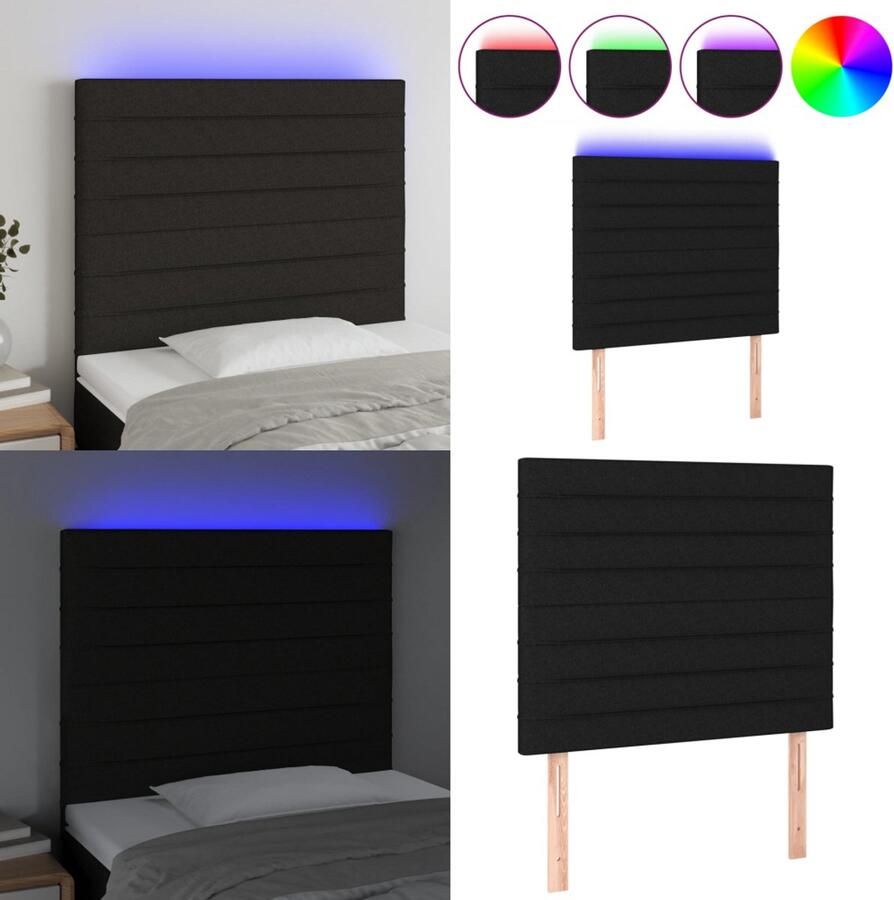 VidaXL Hoofdbord LED 90x5x118 128 cm stof zwart Hoofdbord Hoofdborden Hoofdeinde Houten Hoofdbord