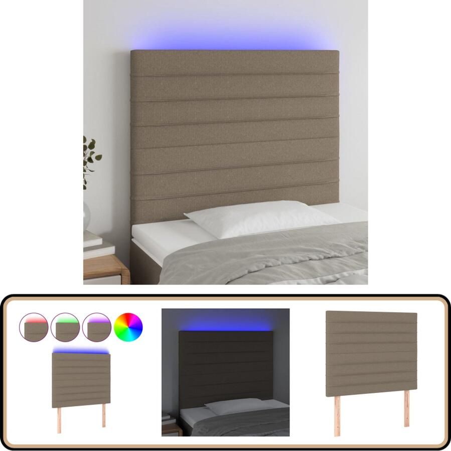 VidaXL Hoofdbord LED 90x5x118 128 cm Taupe Hoofd Bord Led Hoofdbord Met Led Verlichting Hoofdbord Taupe Lederlook Hoofdbord Stoffen Hoofdbord