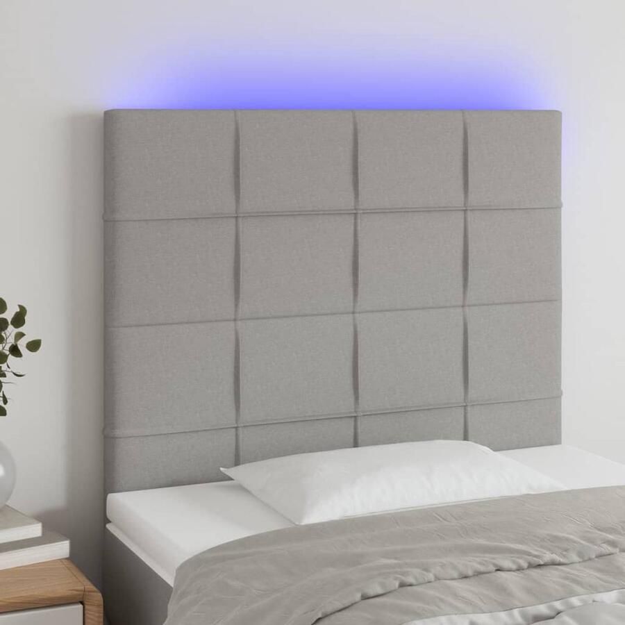 VidaXL Hoofdbord LED 100x5x118 cm Stof Lichtgrijs Hoofdboard Led Headboard Hoofdkussen Bedside Lighting Slaapkamersdecoratie - Foto 2