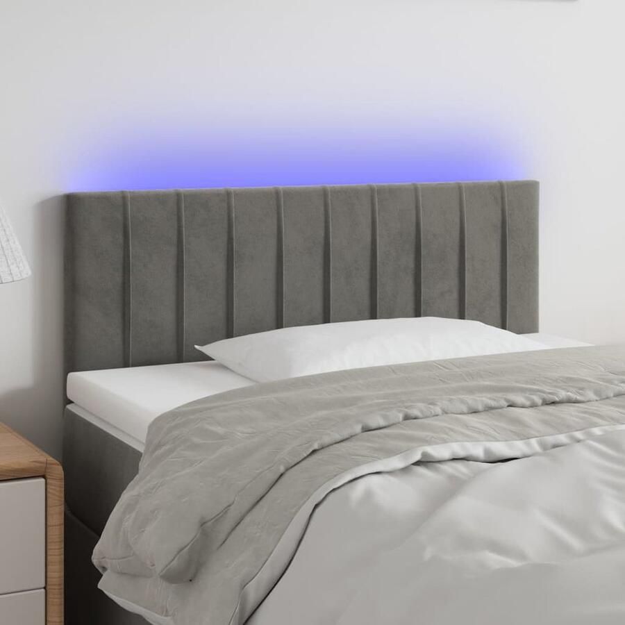 VidaXL Hoofdbord LED Lichtgrijs Fluweel 100x78 cm Hoofdboard Led Headboard Bedhead Velvet Headboard Grijs Hoofdboard Slaapkamervloer - Foto 2