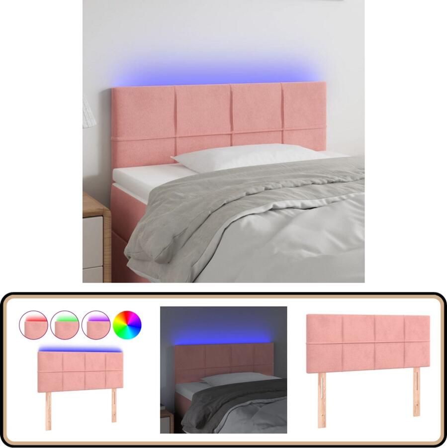 VidaXL Hoofdbord LED 90x5x78 88 cm Fluweel Roze Hoofddekens Led Headboard Velvet Headboard Roze Hoofdboard Beddecoratie Slaapkamers