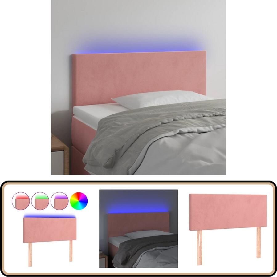 VidaXL Hoofdbord LED 90x5x78 88 cm Fluweel Roze Hoofddekens Led Hoofdborden Bed Accessoires Rozerood Velvet