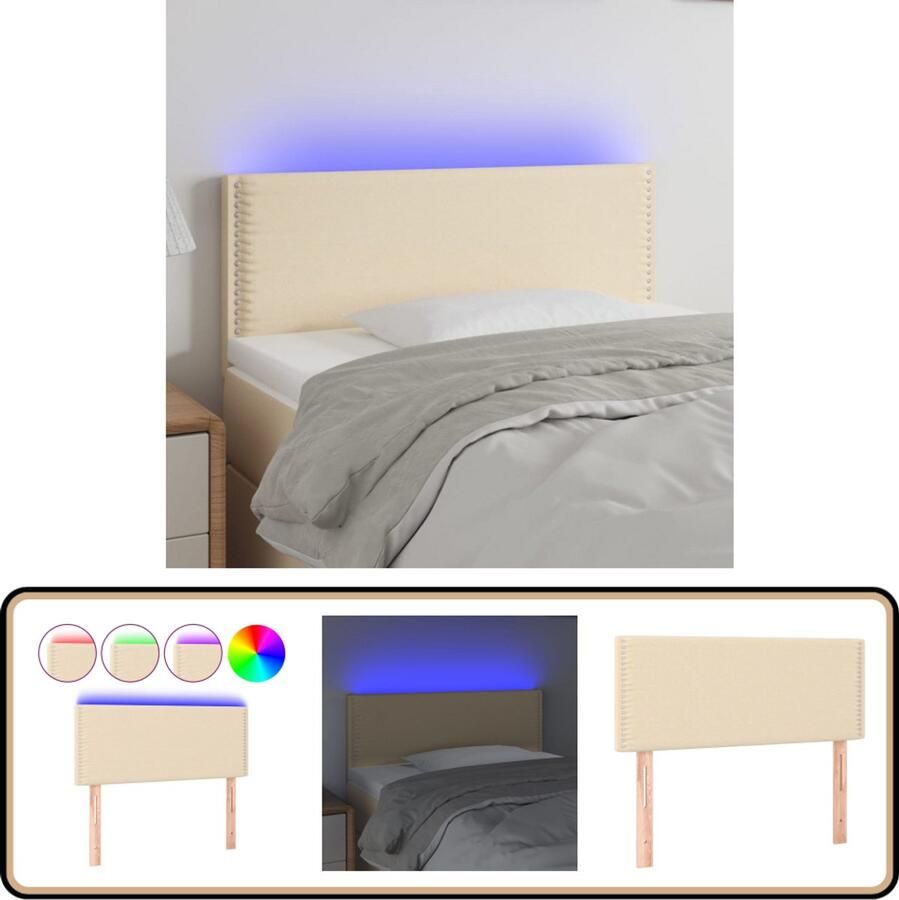 VidaXL Hoofdbord LED 90x78 cm Stof crèmekleurig Hoofddekbed Led Verlichting Slaapkamers Hoofdborden Crème Textiel Stoffen Headboard