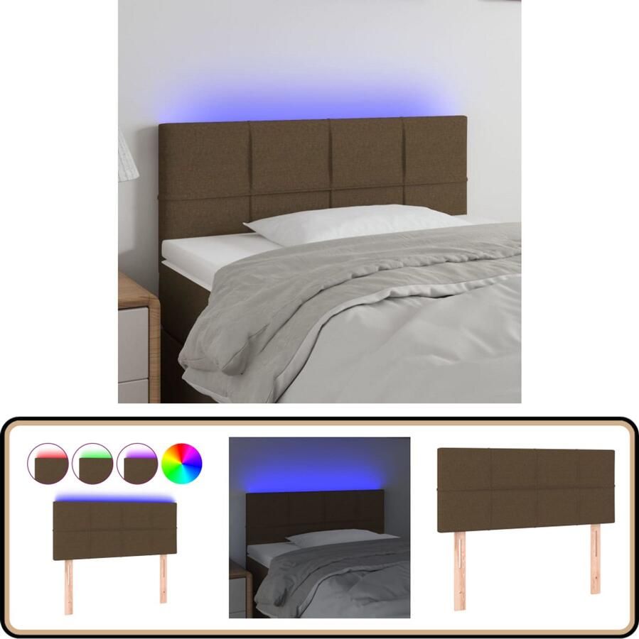VidaXL Hoofdbord LED 90x5x78 88 cm Stof Donkerbruin Hoofdboard Led Verlichting Bed Frame Slaapkamers Bruine Hoofdstoel Comfortabel Hoofdbord Leeshoek Tv Hoek