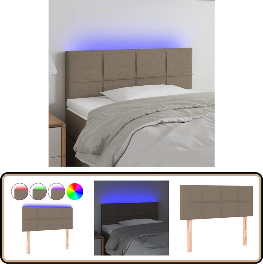 VidaXL Hoofdbord LED 90x5x78 88 cm Stof Taupe Hoofddekbed Led Verlichting Slaapcomfort Tapijt Bedroom Decor Headboard Taupec