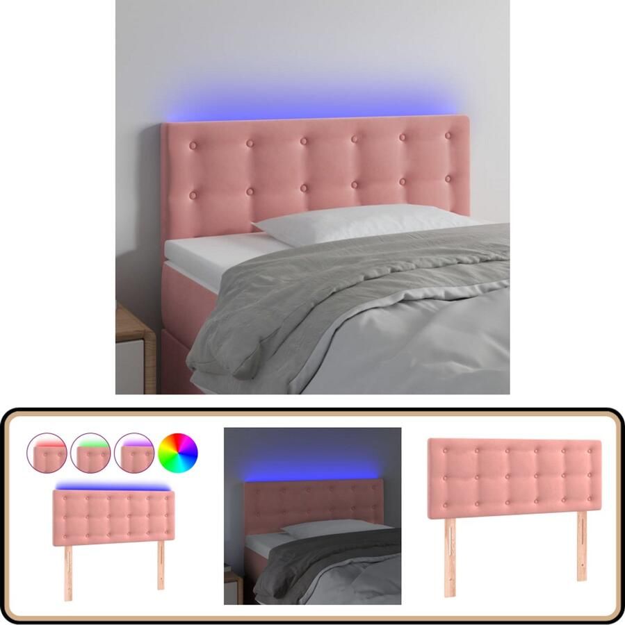 VidaXL Hoofdbord LED 90x78 cm Fluweel Roze Hoofdboard Led Headboard Roze Hoofdboard Velvet Headboard Beddecoratie