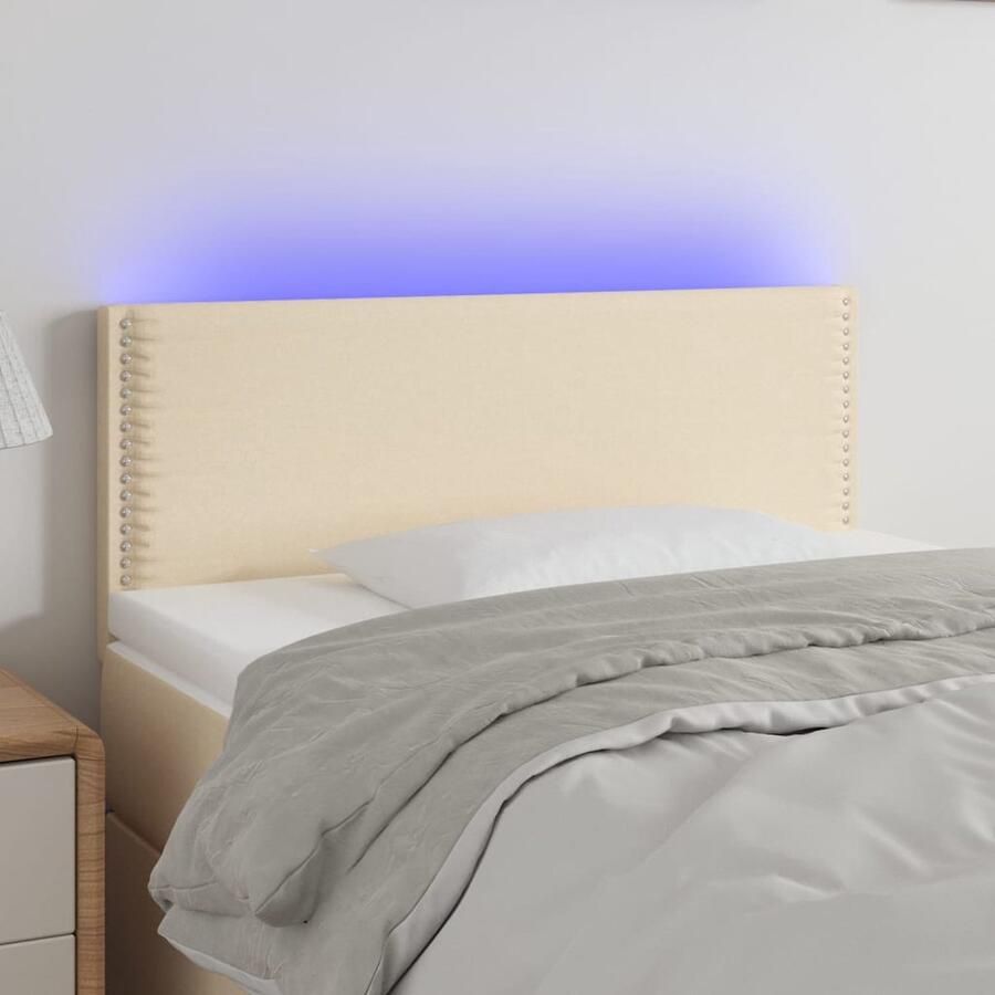 VidaXL Hoofdbord LED 90x78 cm Stof crèmekleurig Hoofddekbed Led Verlichting Slaapkamers Hoofdborden Crème Textiel Stoffen Headboard - Foto 2