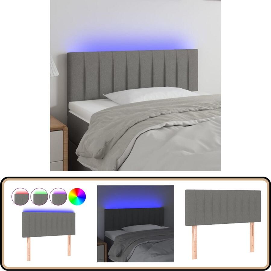 VidaXL Hoofdbord LED 90x78 cm Stof Donkergrijs Hoofddekens Led Verlichting Hoofdborden Slaapkamers Beddengoed Comfortabel Zitten Leeshoek