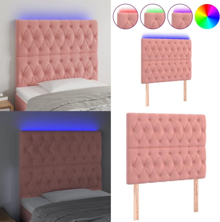 VidaXL Hoofdbord LED 90x7x118 128 cm fluweel roze Hoofdbord Hoofdborden Hoofdeinde Houten Hoofdbord
