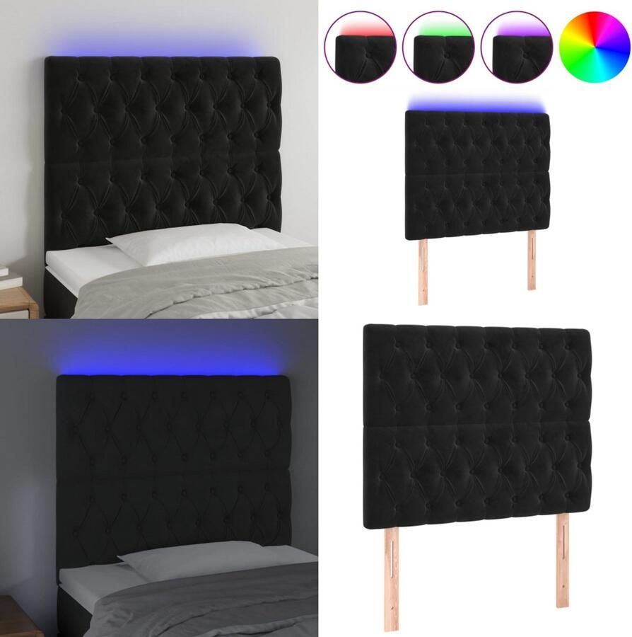 VidaXL Hoofdbord LED 90x7x118 128 cm fluweel zwart Hoofdbord Hoofdborden Hoofdeinde Houten Hoofdbord