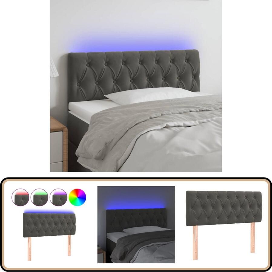 VidaXL Hoofdbord LED 90x7x78 88 cm Donkergrijs Fluweel Hoofdboard Led Headboard Velvet Headboard Grijs Headboard Comfortabele Hoofdsupport
