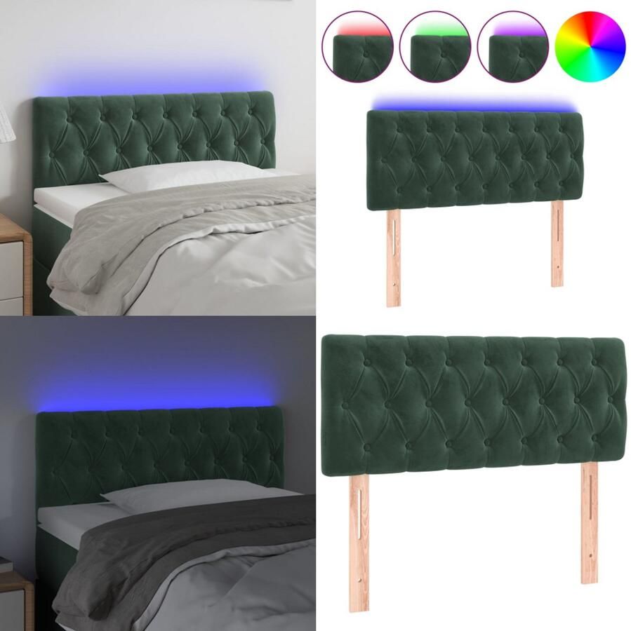 VidaXL Hoofdbord LED 90x7x78 88 cm fluweel donkergroen Hoofdbord Hoofdborden Hoofdeinde Houten Hoofdbord