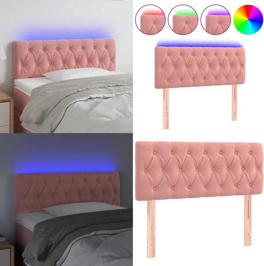 VidaXL Hoofdbord LED 90x7x78 88 cm fluweel roze Hoofdbord Hoofdborden Hoofdeinde Houten Hoofdbord