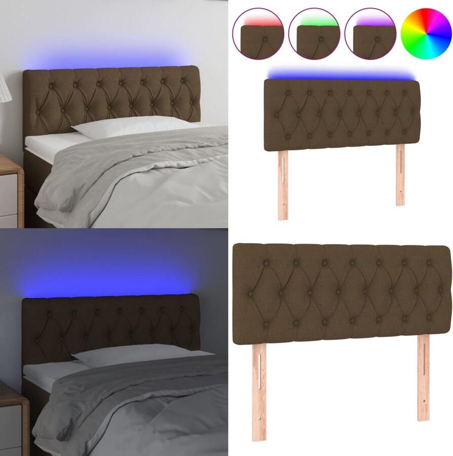 VidaXL Hoofdbord LED 90x7x78 88 cm stof donkerbruin Hoofdbord Hoofdborden Hoofdeinde Houten Hoofdbord