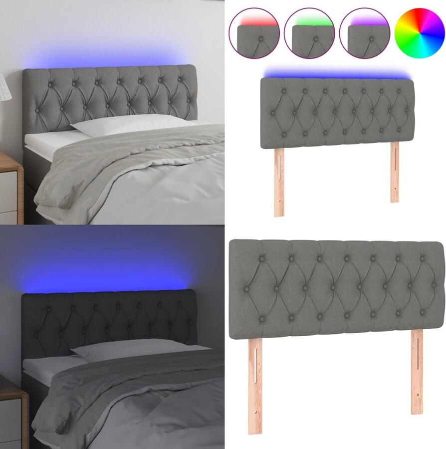 VidaXL Hoofdbord LED 90x7x78 88 cm stof donkergrijs Hoofdbord Hoofdborden Hoofdeinde Houten Hoofdbord
