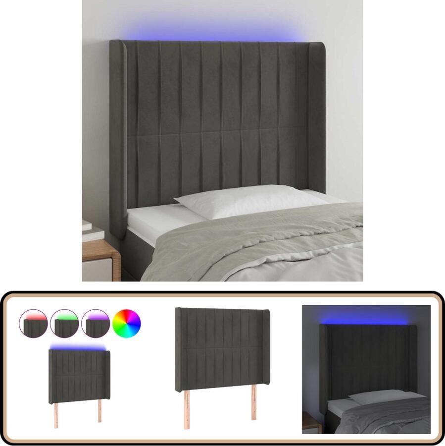 VidaXL Hoofdbord LED 93x118 cm Donkergrijs Hoofd Bord Led Hoofdbord Grijs Velvet Hoofdbord Met Led Slaap Accessoires Bedroom Decor