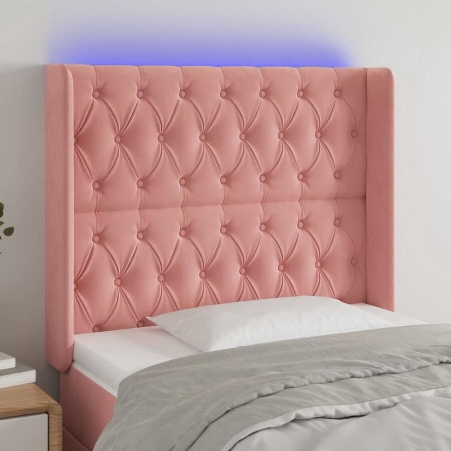 VidaXL Hoofdbord LED 93x118 cm Roze Fluweel Hoofdboard Led Headboard Fluweel Hoofdboard Roze Hoofdbord Met Led Hoofdbord Bestellen Bedroom Decoratie - Foto 2